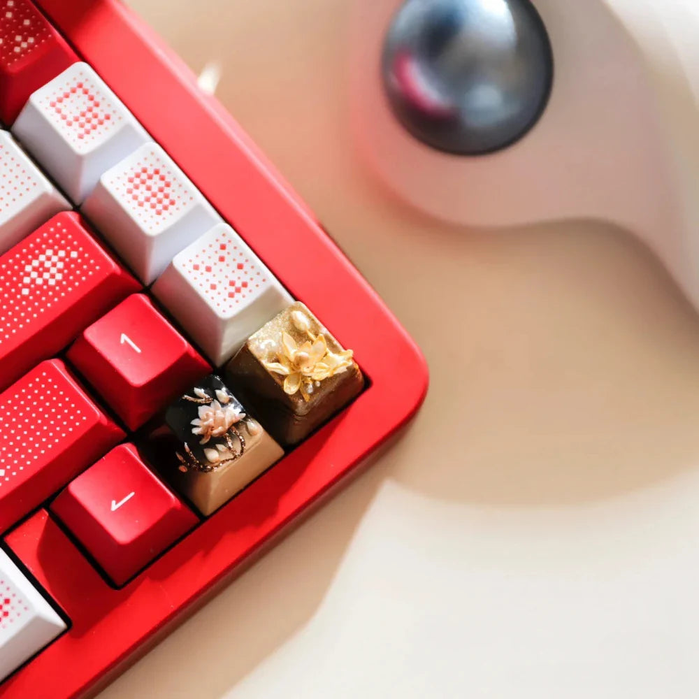 Lucky Lotus Artisan Keycap Custom Handwork Point Keyboard Cap Cherry Profile Cute KeyCap for Mechanical Keyboard Cherry MX 1U