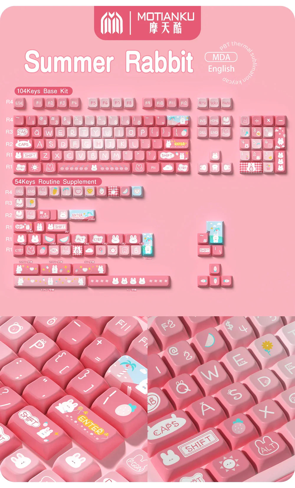 138/158 keys Original Theme Keycaps MDA Profile cute Anime PBT Keycap custom For Mechanical Keyboard with iso layout