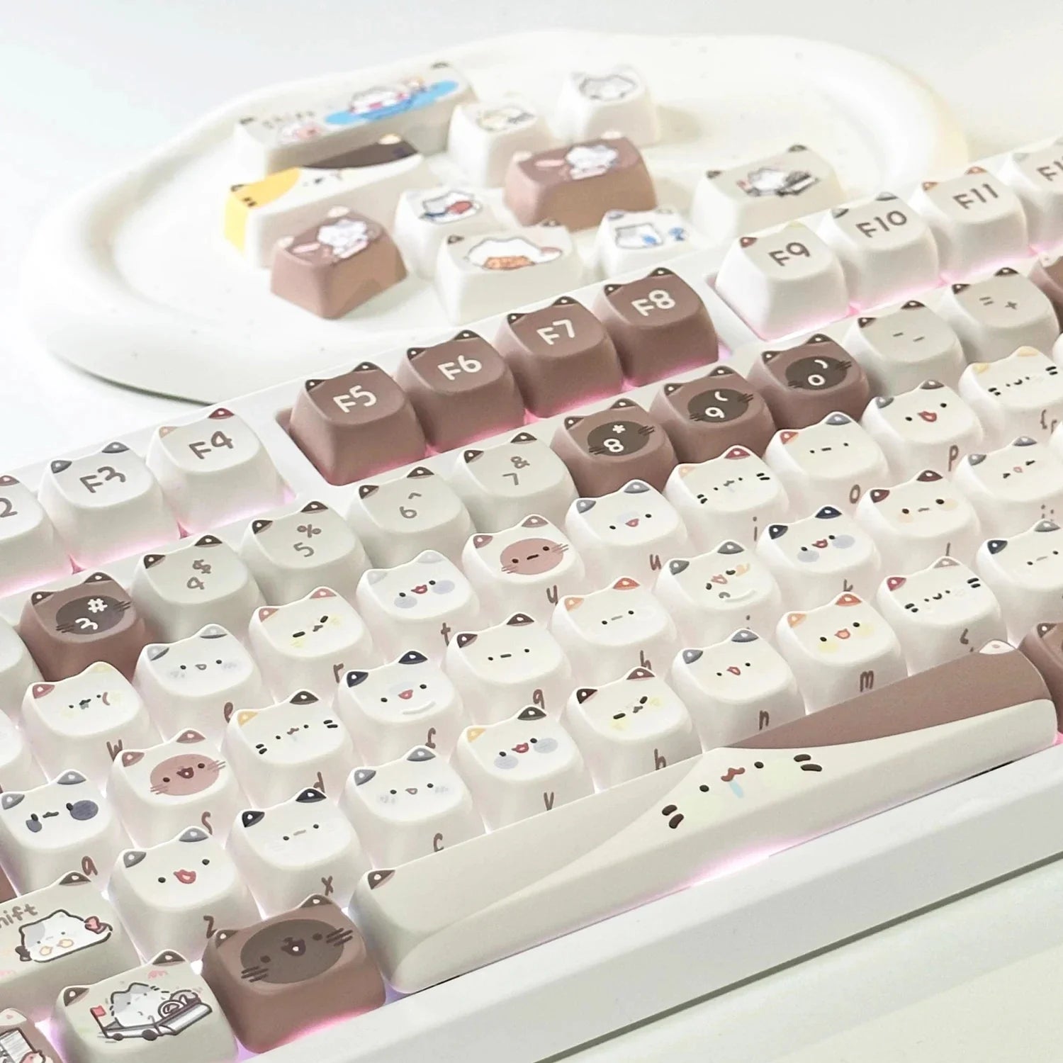 142 Keys Customized Gift Cute Cat keycaps New MAO Keycaps Square Thermal Sublimation Mechanical Keyboard 2.25 U 2.75U for Alice