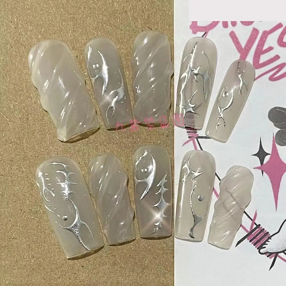 10Pcs Handmade Diy Cartoon Nail Art Hello Kitty Y2K 3D Flower Star Conch Shape Press On Nail Full Coverage Design Girls Gift