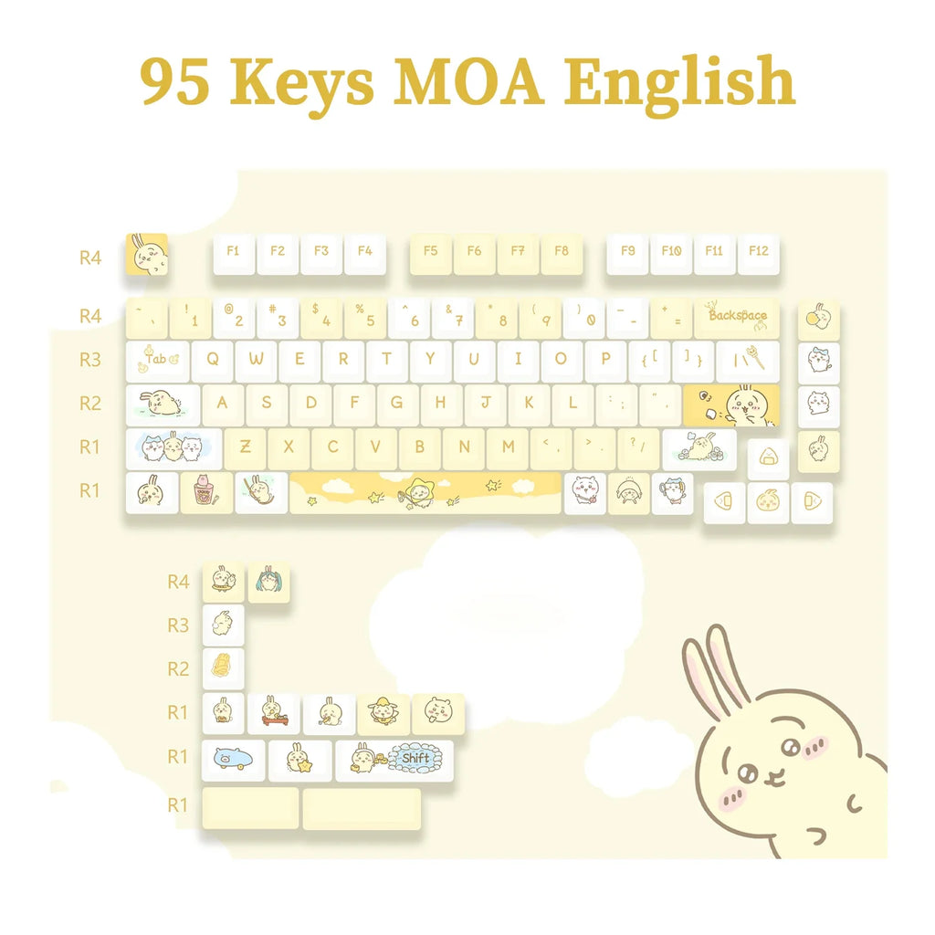 MOA Profile Keyboard Keycaps Custom PBT Cute Cartoon Purple Cat Keycap MX Switches 95 Keys/Set Blue Cute Key Cap for 64 61 87