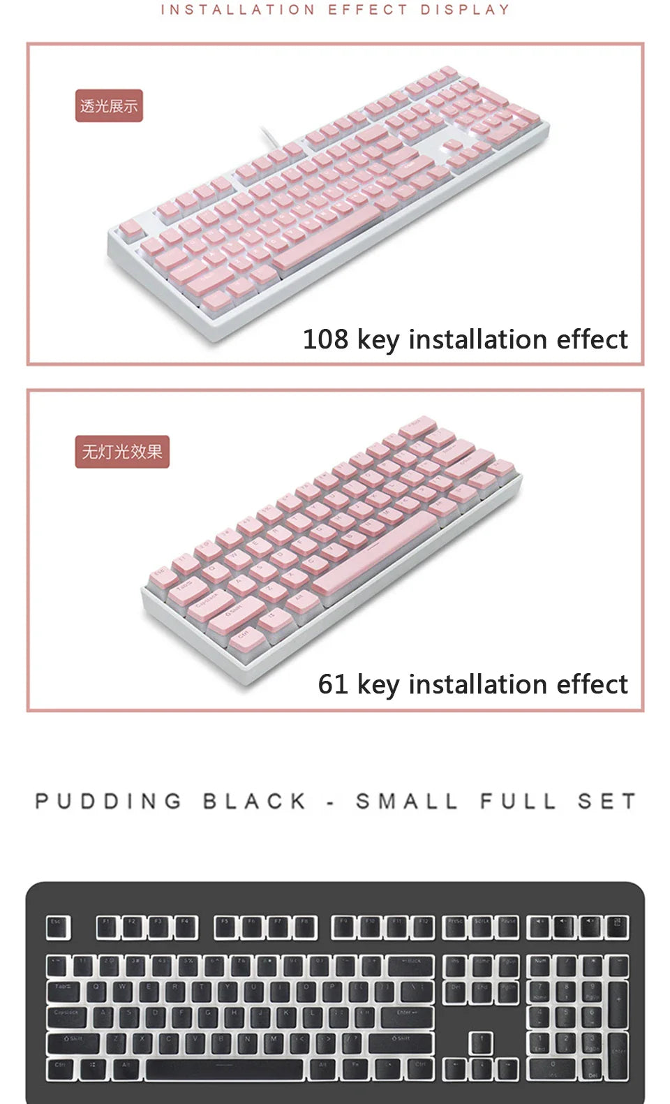129 Keys Mechanical Keyboard PBT Pudding Keycaps Two-color Injection Molding OEM Character Translucent Keycap for All Keyboards