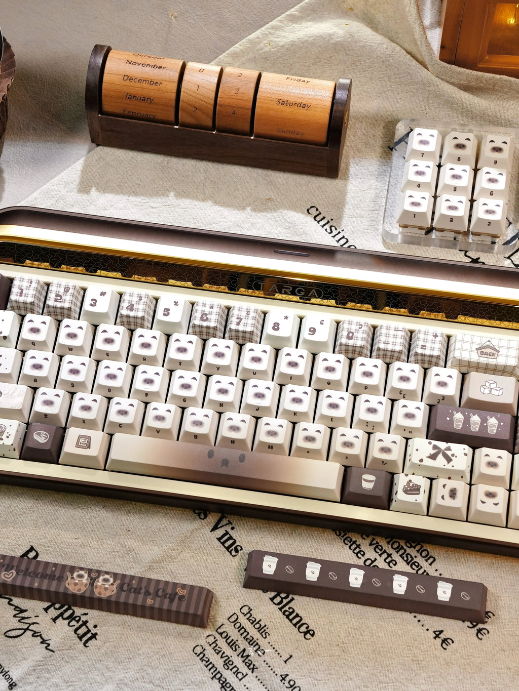 Siamese Cat Cafe Keycap Cherry MAO Profile Cute Cat Head PBT Keycaps Original White Brown Personalized Mechanical Keyboard Caps