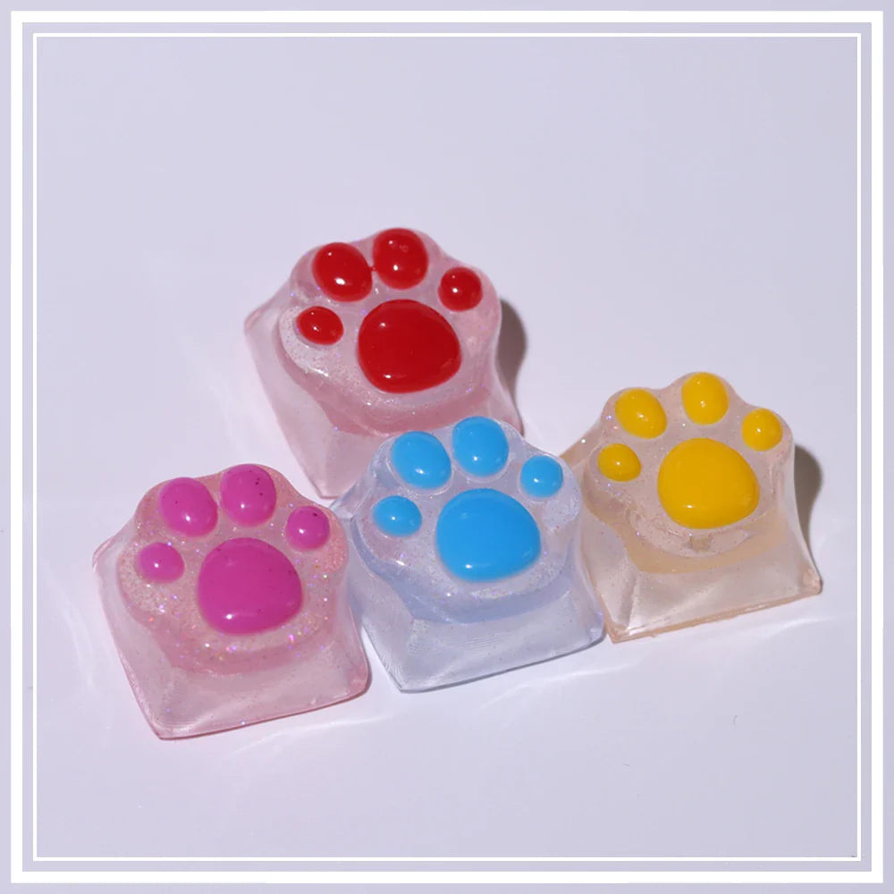 Purple Translucent Cat Paw Anime Kawaii Cute Keycap Cross Axis Backlit RGB Mechanical Keyboard Pink Cyan Custom ESC WASD Cap