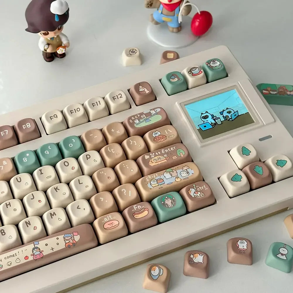 Korean Russian Keycap Khaki Cute Cocoa Bean Milk PBT Five-Sided Sublimation MOA DIY Mechanical Keyboard Cartoon Hangul Keycaps