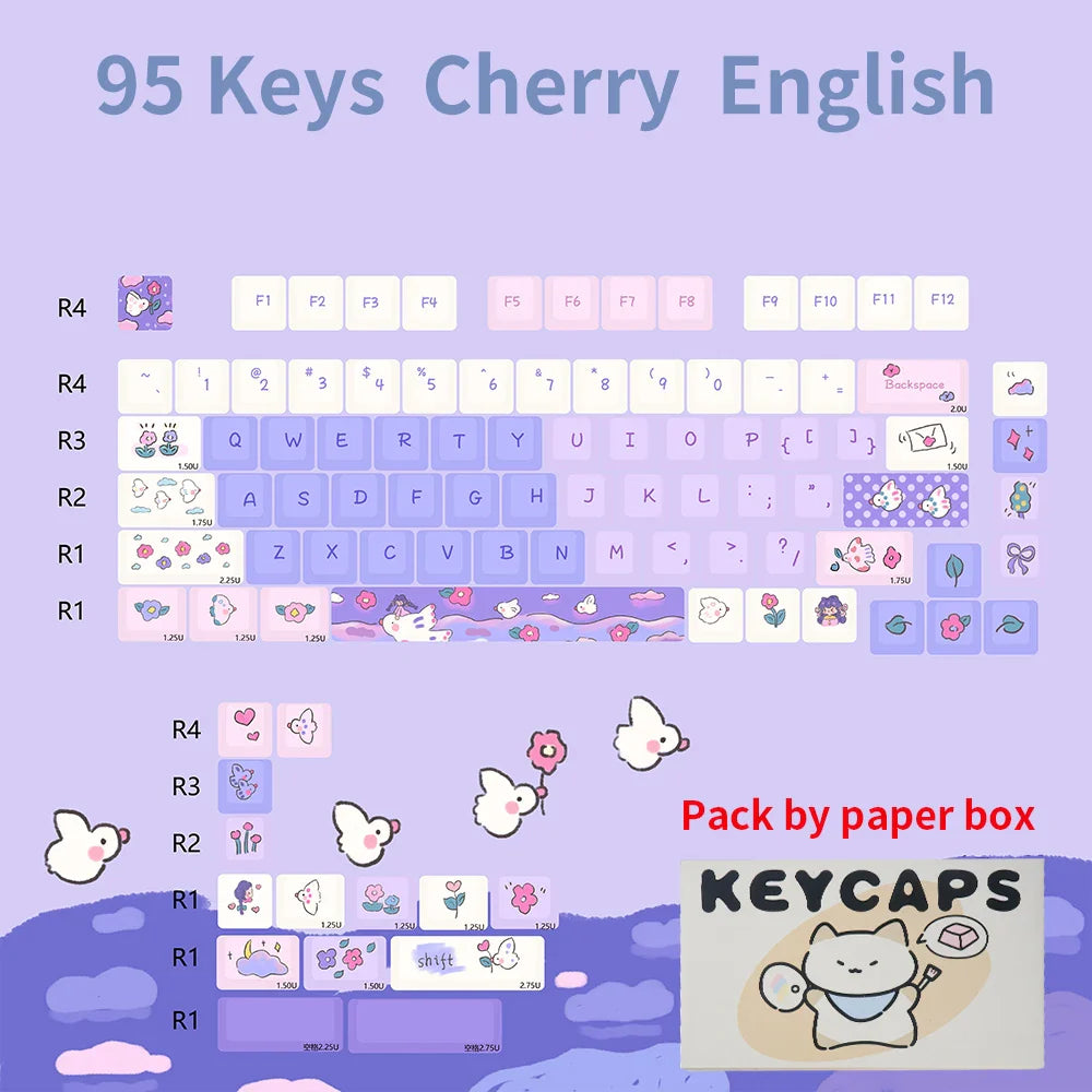 95 Keys Cherry Profile PBT Keycaps Love Letter Theme Key Caps for Gaming Mechanical Keyboard 61/64/68/75/84Keys GMK67 AULA F75