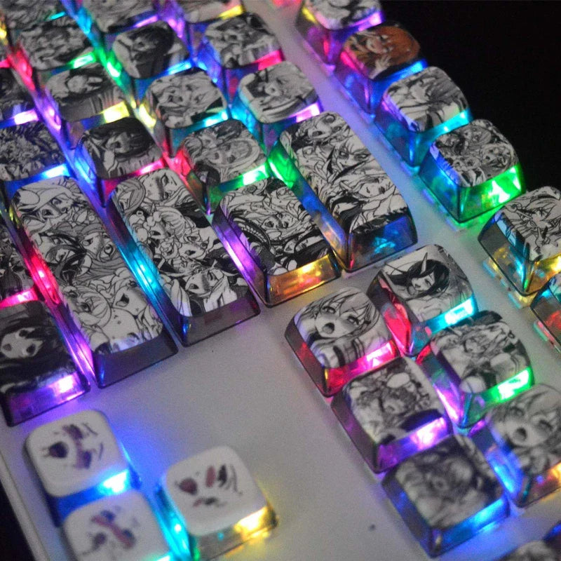 122 Key Hentai Pudding Keycaps Custom PBT MDA Profile Keycap Cute Anime Artisan Transparent Point KeyCap for Gaming Crush80 Gift