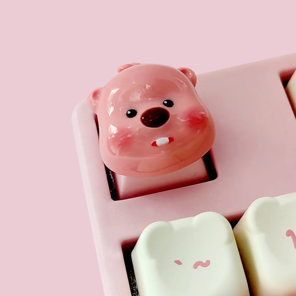 Cute 3D Cartoon Beaver Ruby Personalized Keycap for Mechanical Keyboard Pink ESC Decorative Keycap Loopy Keycap