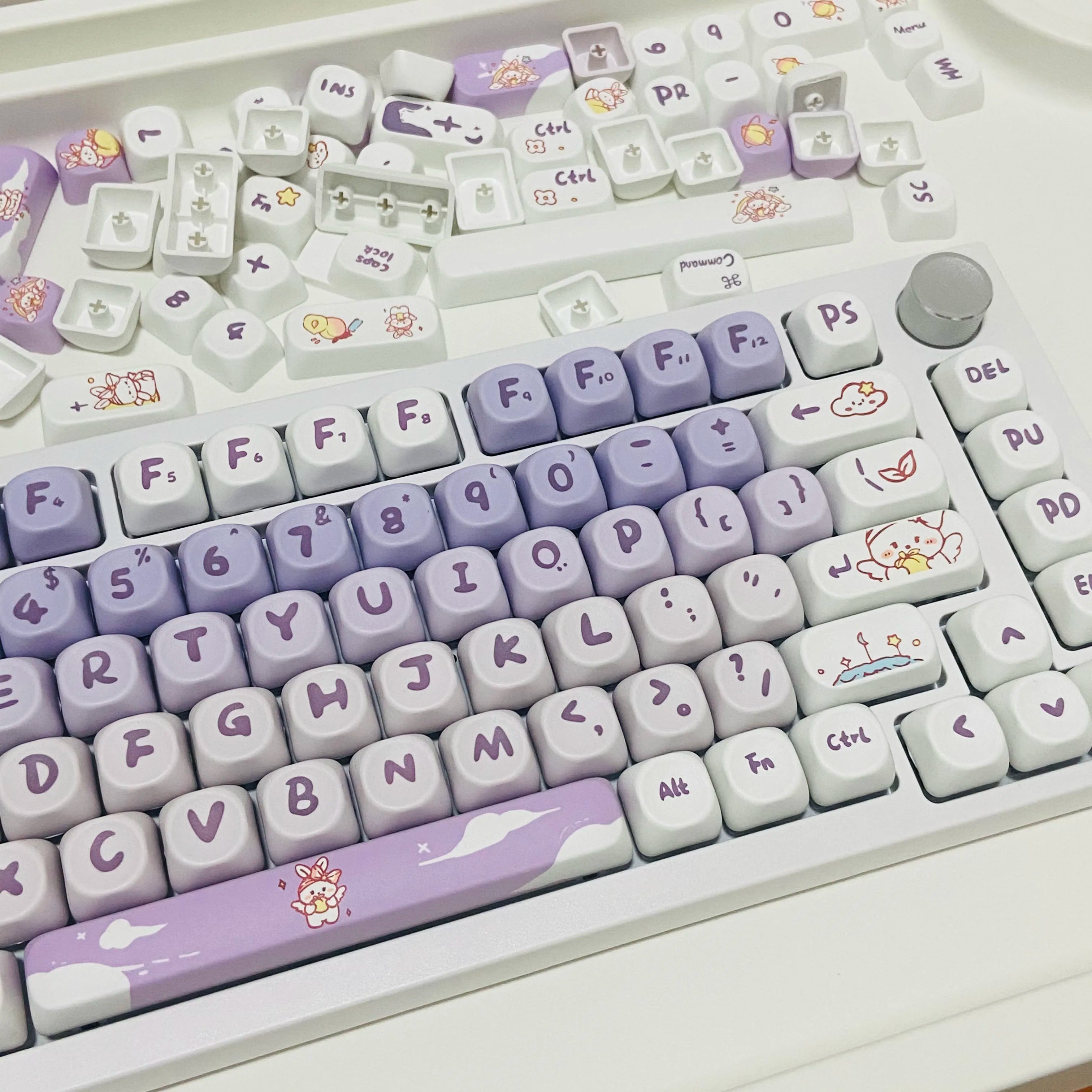 Cute Key Cap Mechanical Keyboard Key Caps MOA 142keys Gradient Purple Rabbit Dye-sublimation Customized Personalized Keycaps Pbt