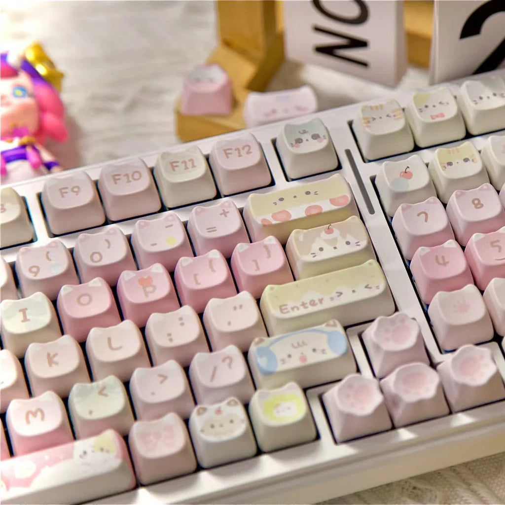 142 Keys Customized Gift Cute Cat keycaps New MAO Keycaps Square Thermal Sublimation Mechanical Keyboard 2.25 U 2.75U for Alice