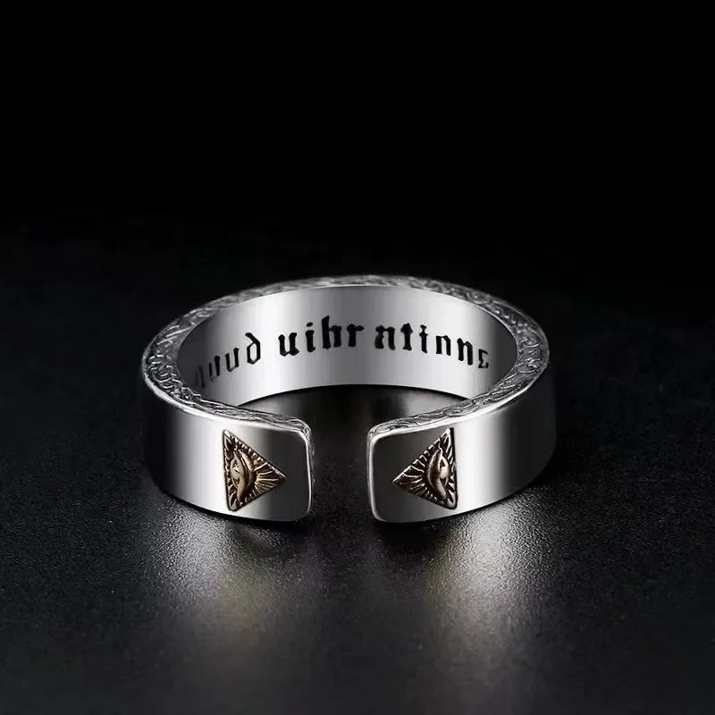 Devil Ram Horns Skull Open Ring for Men's Retro Satanic Cross Religious Amulet Jewelry