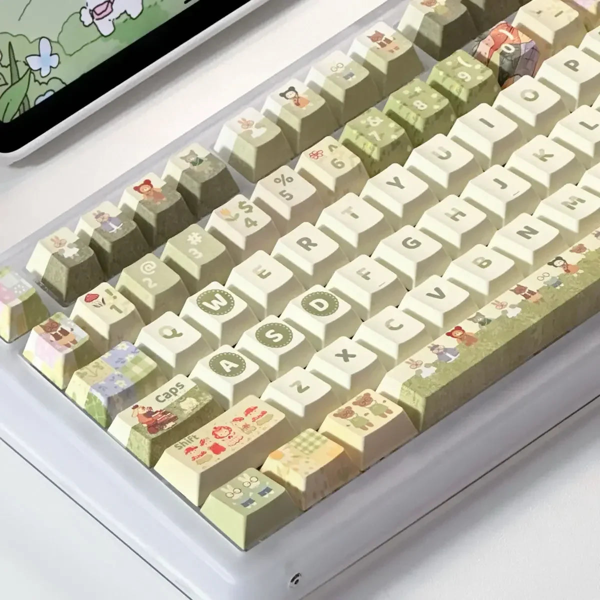 140Key Green Small Animal Rabbit Keycap Complete Set Of Cherry Xoa Pbt Sublimation Mechanical Key Cartoon Cute Milk Green Keycap