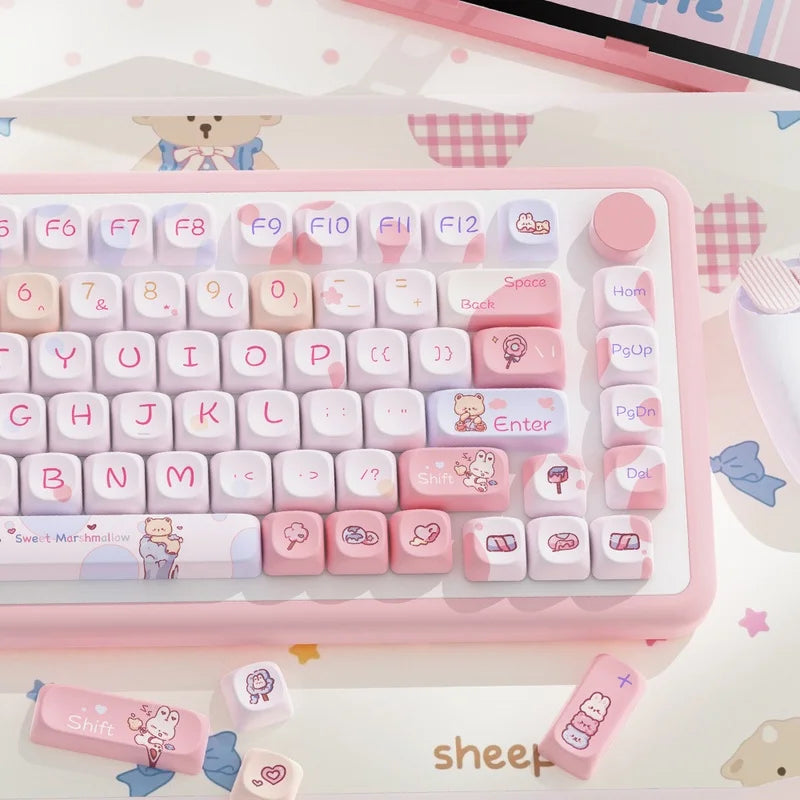 Sweet Cotton Candy Themed Keycaps 112/120key Mca Profile Pbt Thermal Sublimation Mechanical Keyboard Cartoon Pink Anime Keycaps