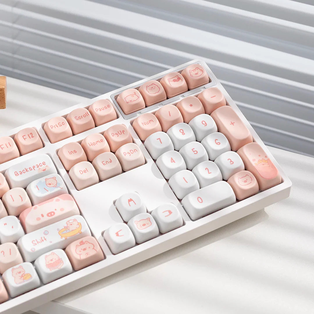 Cat Afternoon Tea Theme Purple Keycap 132 Keys MOA Height PBT Five-sided Sublimation Cute Keycaps for Mechanical Keyboard