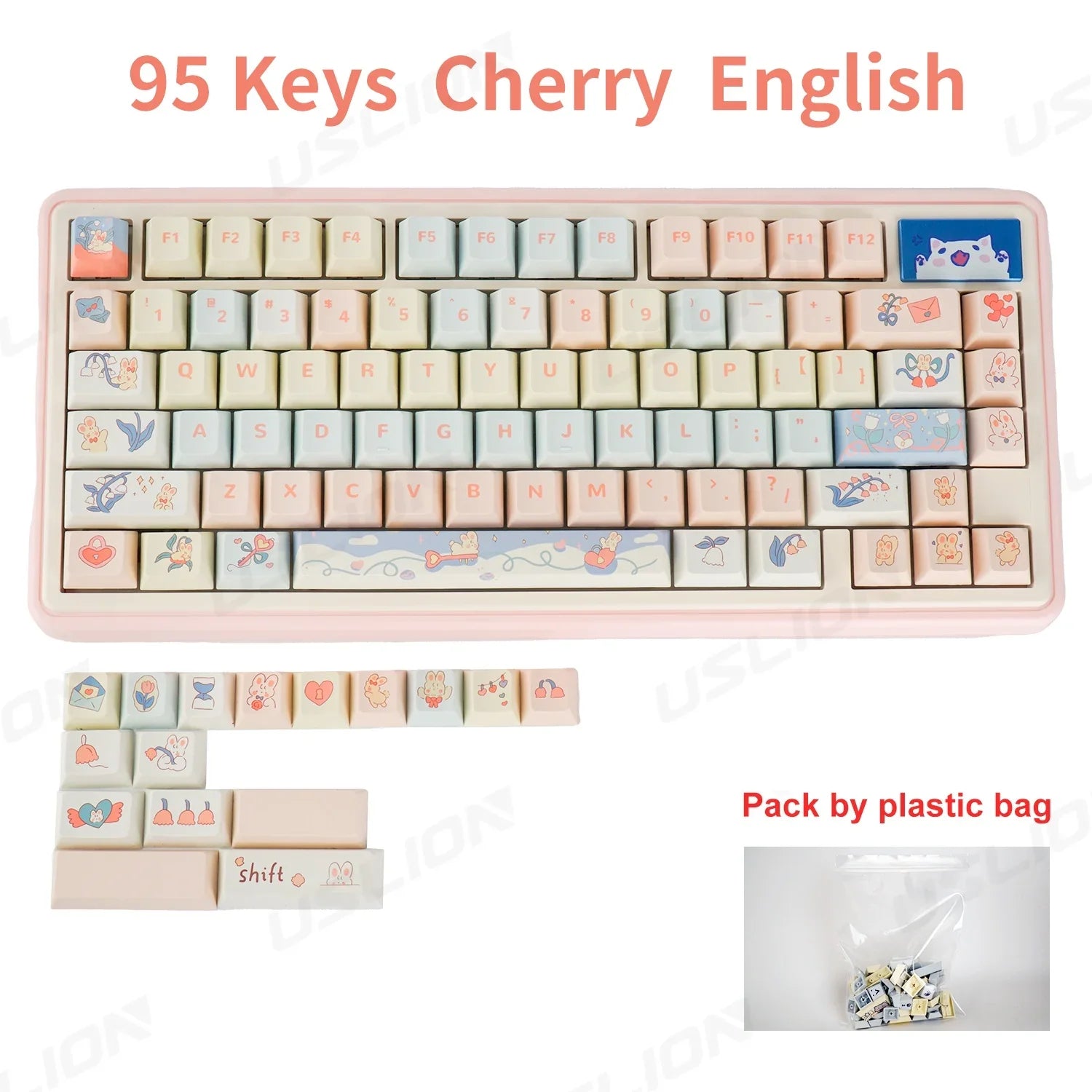 95 Keys Cherry Profile PBT Keycaps Love Letter Theme Key Caps for Gaming Mechanical Keyboard 61/64/68/75/84Keys GMK67 AULA F75