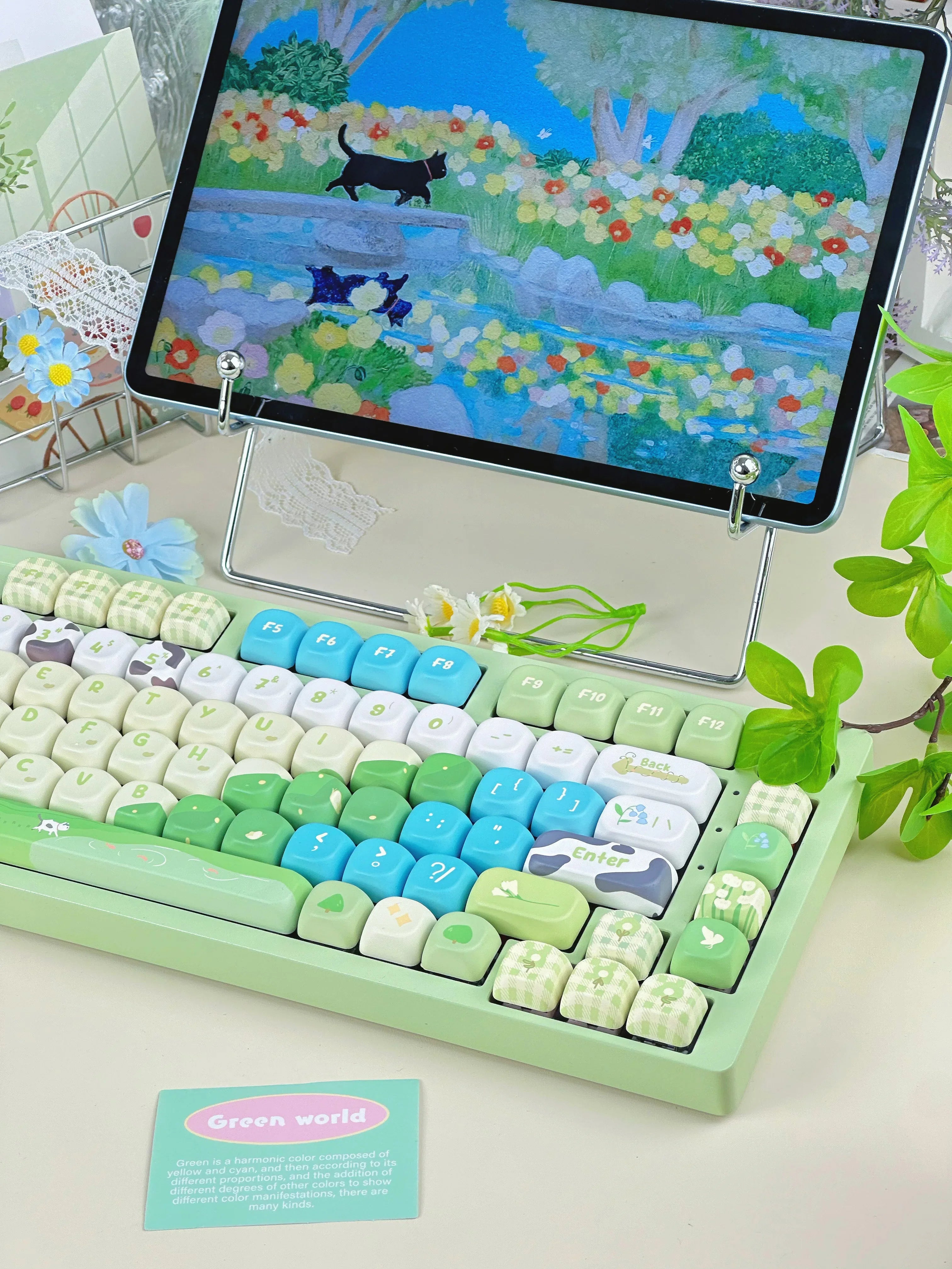 132-Key Spring Green Keycap Cute MOA Height PBT Material Suitable For Mechanical Keyboard DIY Girlfriend Birthday Gift Keycaps