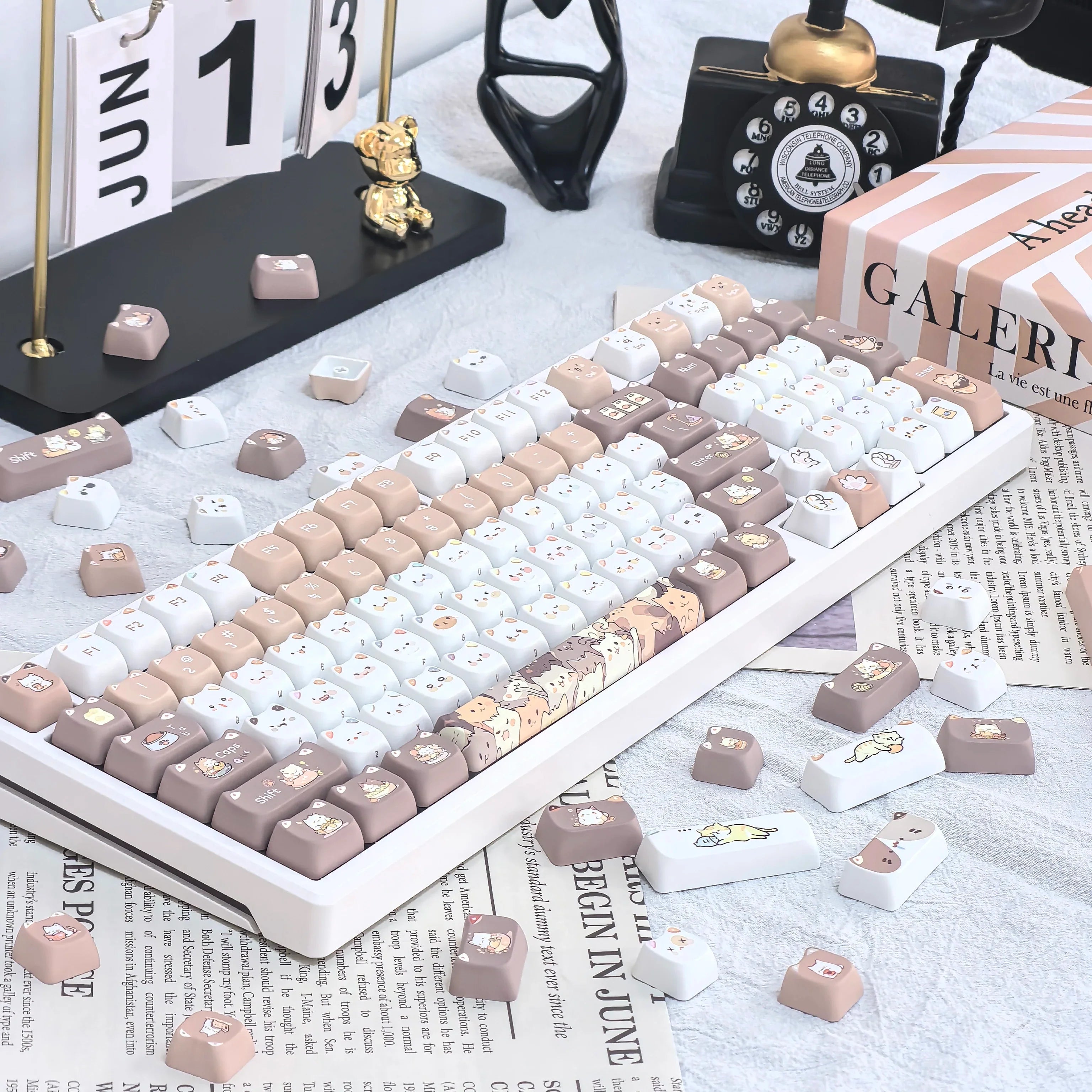 Cute Meow Keycaps Cat Head MAO Profile PBT Key Cap Dye Sublimation for MX Mechanical Keyboard KeyCap Keyboards Accessories