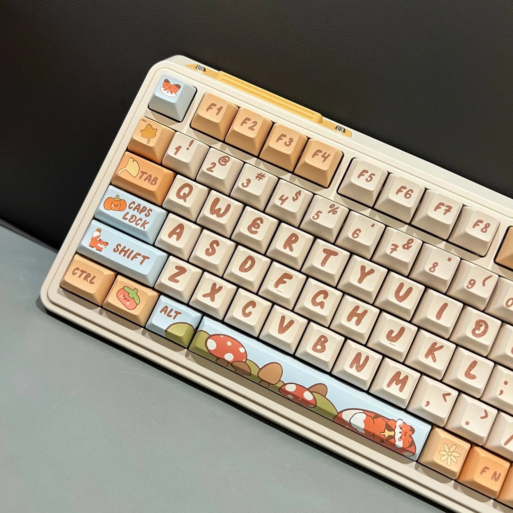 142 Keys Cartoon Fox Keycap KCA MDA Highly Orange Beige Mushroom Keycap PBT Small Animal Cute Diy Keycap For Mechanical Keyboard