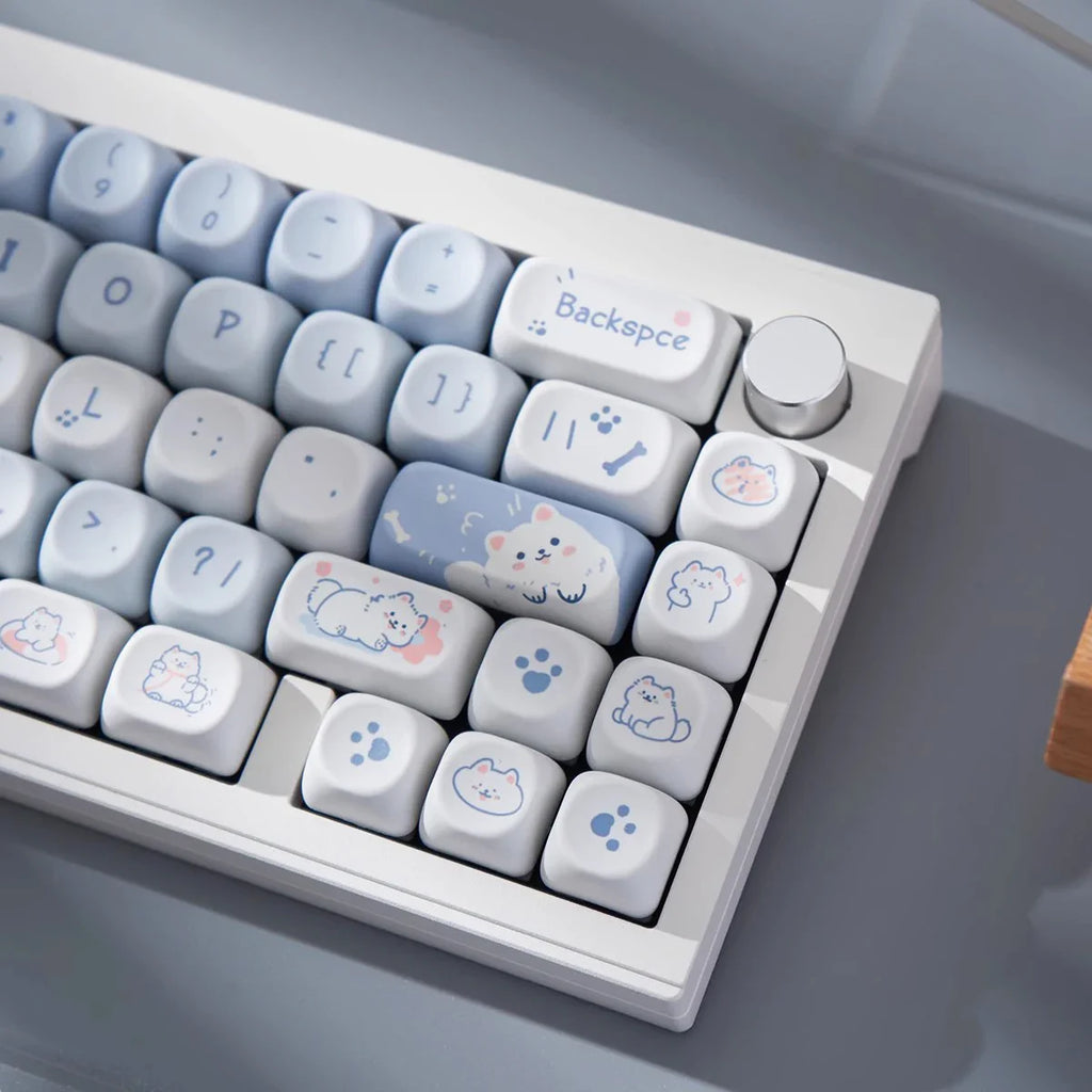 USLION 95Keys MOA Profile Keycaps Cute Samoye Dogs Theme PBT Key Caps Suit for 61/64/68/84/75/87 Keys Gaming Mechanical Keyboard