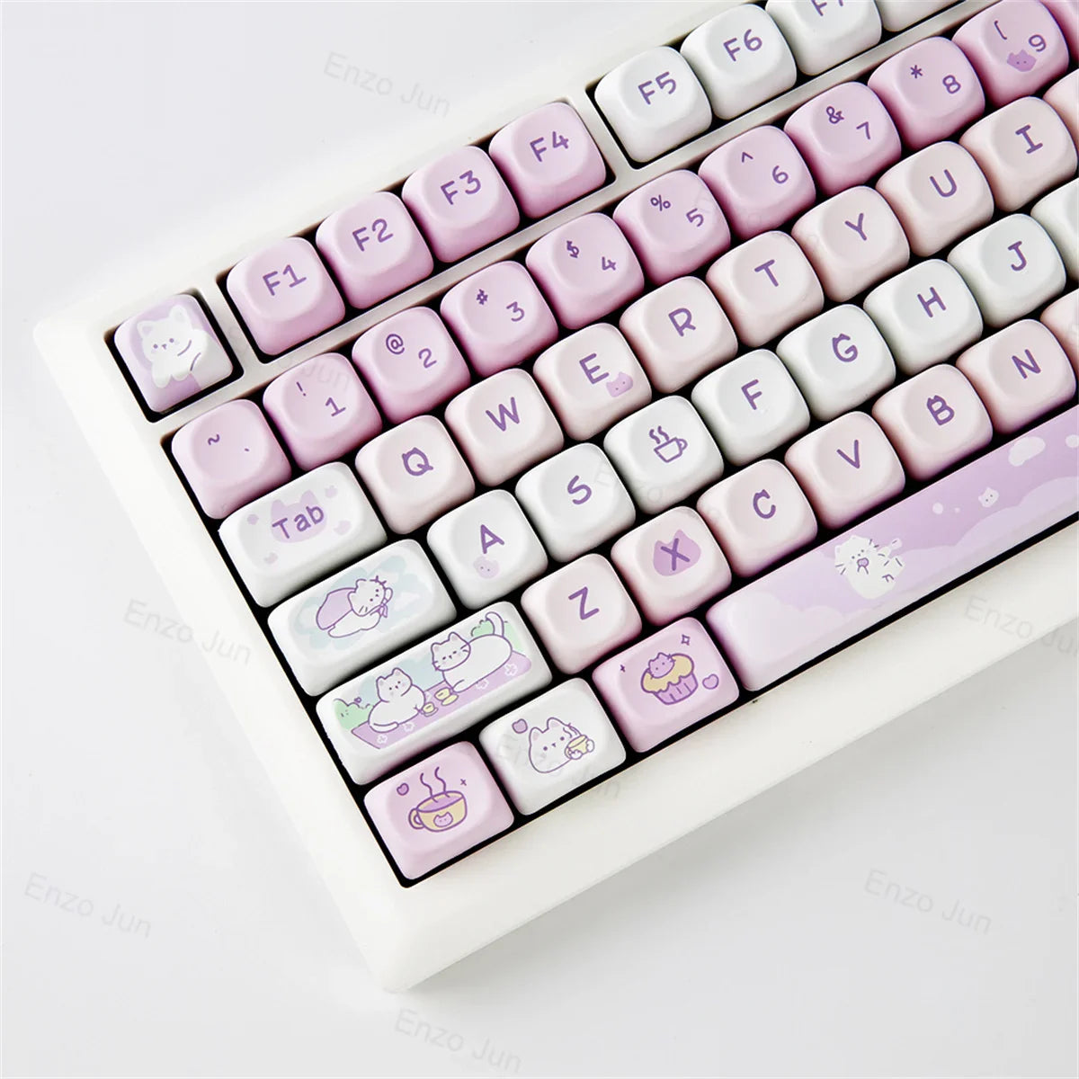 132 Keys Dye Sublimation PBT Keycaps Purple Cute Cat Themed MOT Profile Keycap for Gateron MOA MX Switches Mechanical Keyboard
