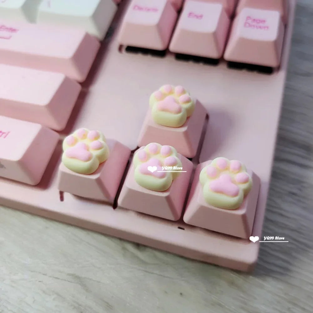 4pcs/set Lovely Cat Claw Key Cap Personality Cat Paw Keycaps for Mechanical Keyboard R4 Arrow Keys Pink Cute DIY Keycaps