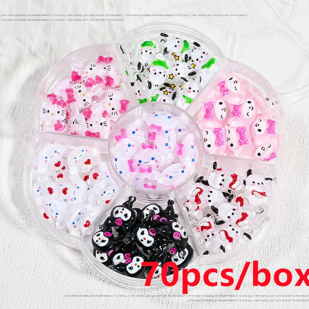35/50/70/240pcs Cute Sanrio Nail Art Jewelry Decoration Kawaii Hello Kitty Kuromi Rhinestone Charms For Nail Y2K Manicure Crafts