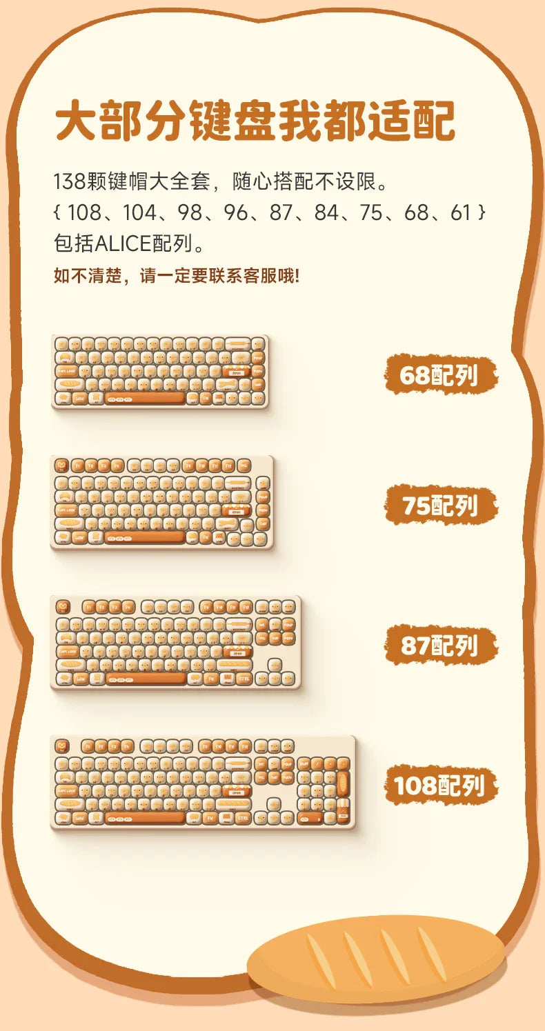 Akko Mog Moa Keycap Cute Thermal Pbt Sublimation Keycaps Mog Keycap Round Steamed Bun Mushroom Customizetion 138keys Keycap Gift