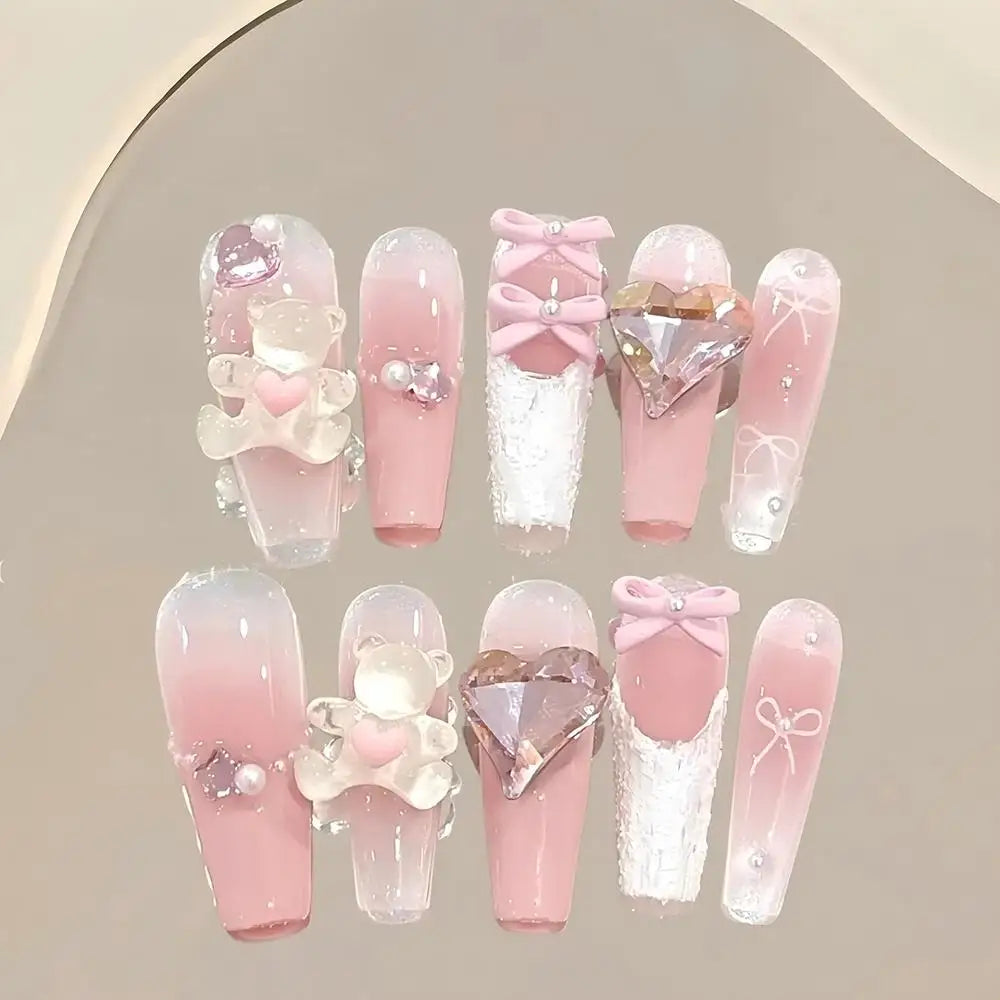 Cute Handmade Long Coffin Shape Fake Nail Kawaii Sanrio Hello Kitty Cinnamoroll Kuromi My Melody Detachable Nail Holiday Gift