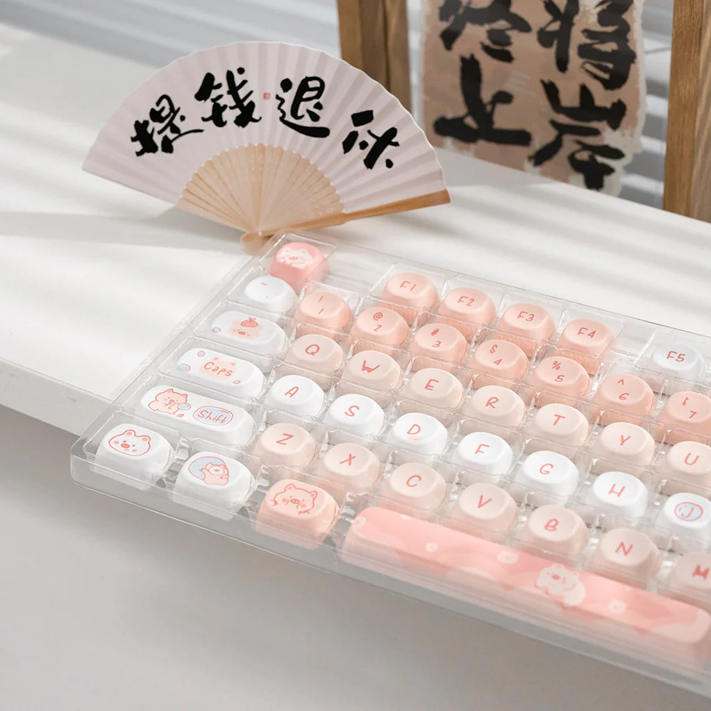 Cat Afternoon Tea Theme Purple Keycap 132 Keys MOA Height PBT Five-sided Sublimation Cute Keycaps for Mechanical Keyboard