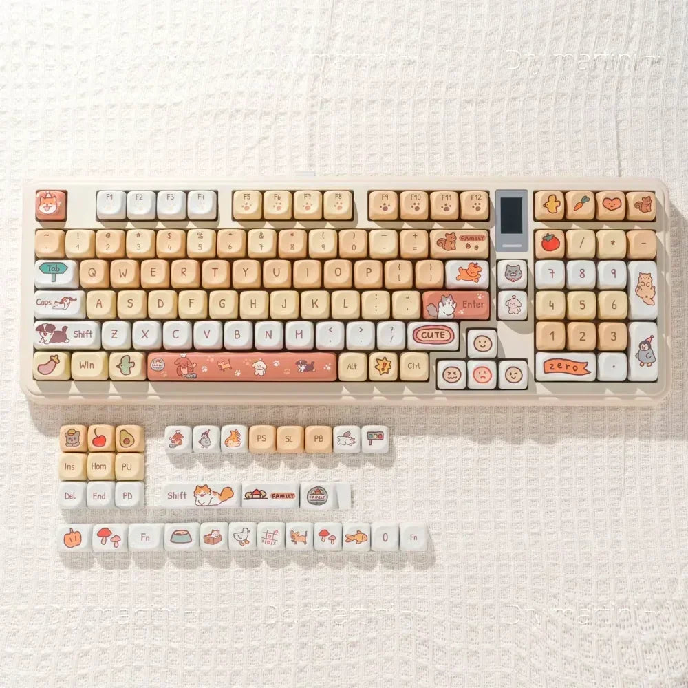 Kindergarten MOA Keycap Set PBT 132 Keys Cute Cartoon Puppy Kitten Girl for 60/84/98/108 Mechanical Keyboards
