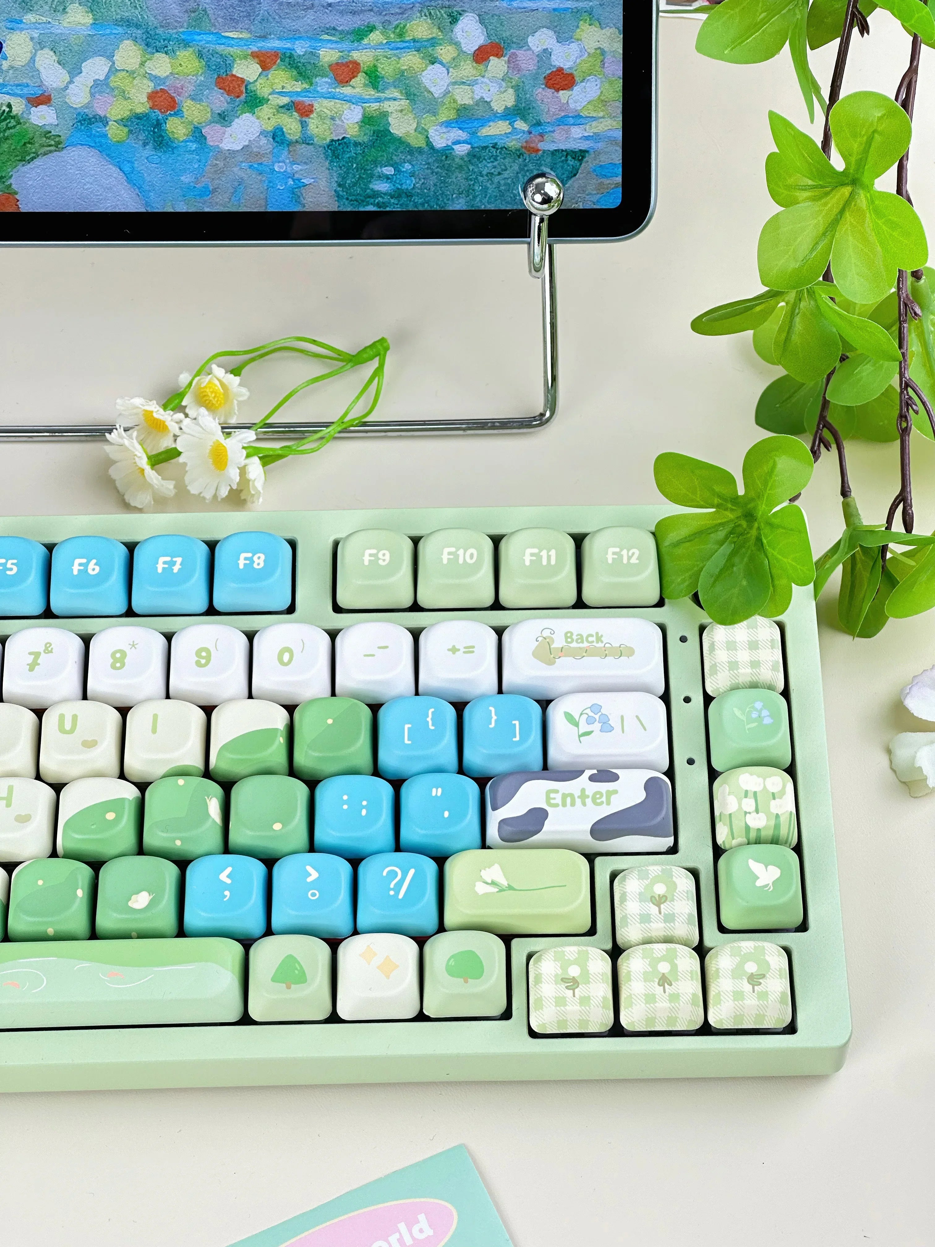 132-Key Spring Green Keycap Cute MOA Height PBT Material Suitable For Mechanical Keyboard DIY Girlfriend Birthday Gift Keycaps