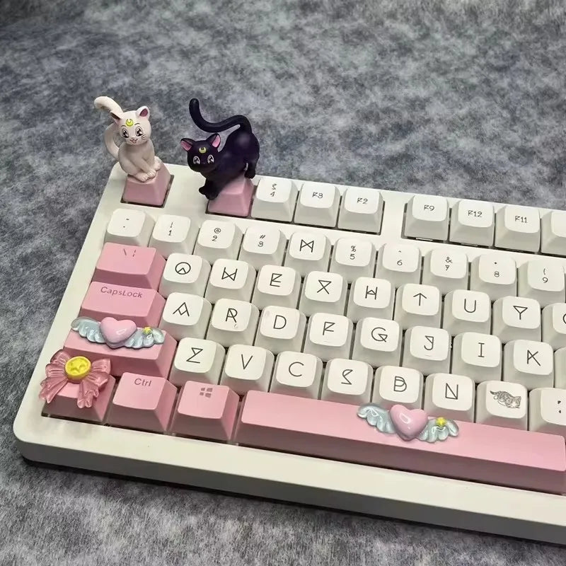 DIY Cute Wings Keycap 6.25u Spacebar Gaming Mechanical Keyboard Cross Axis Transparent Pink Bow Keycap