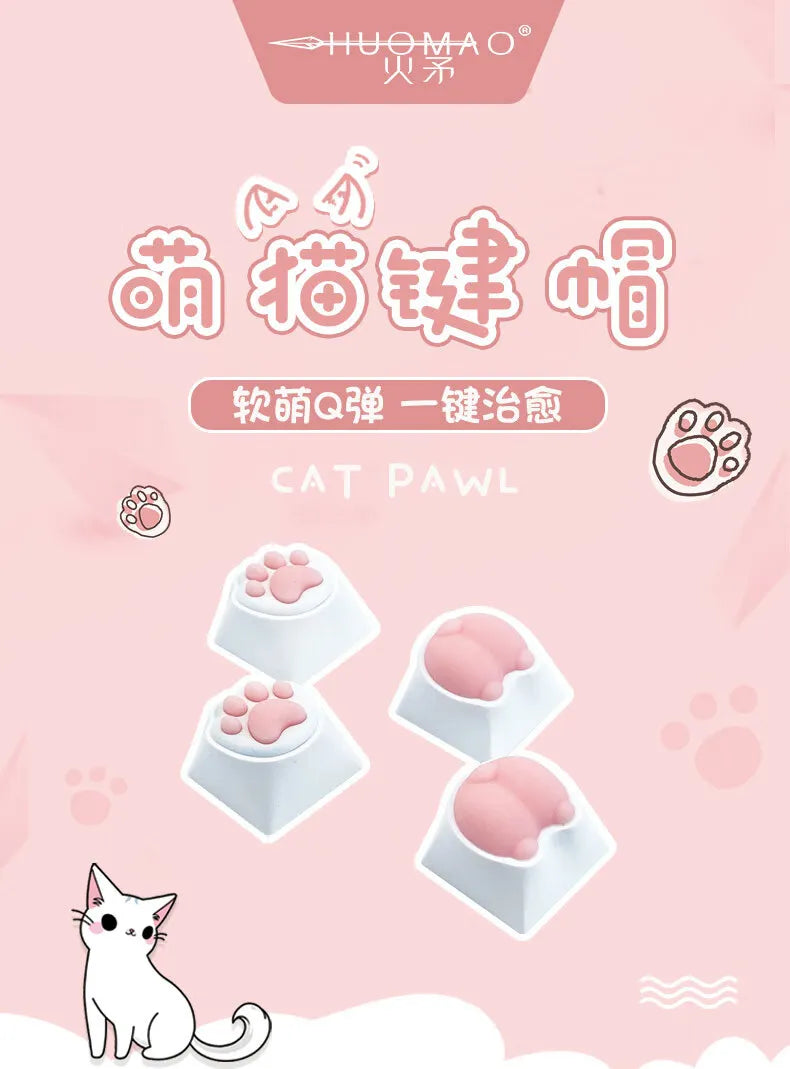 Cat Claw Keycaps Cute Simulation Feel Silicone Meat Pads Butt Corgi Fart Oem Height Girls Creative Single Mechanical Keyboard