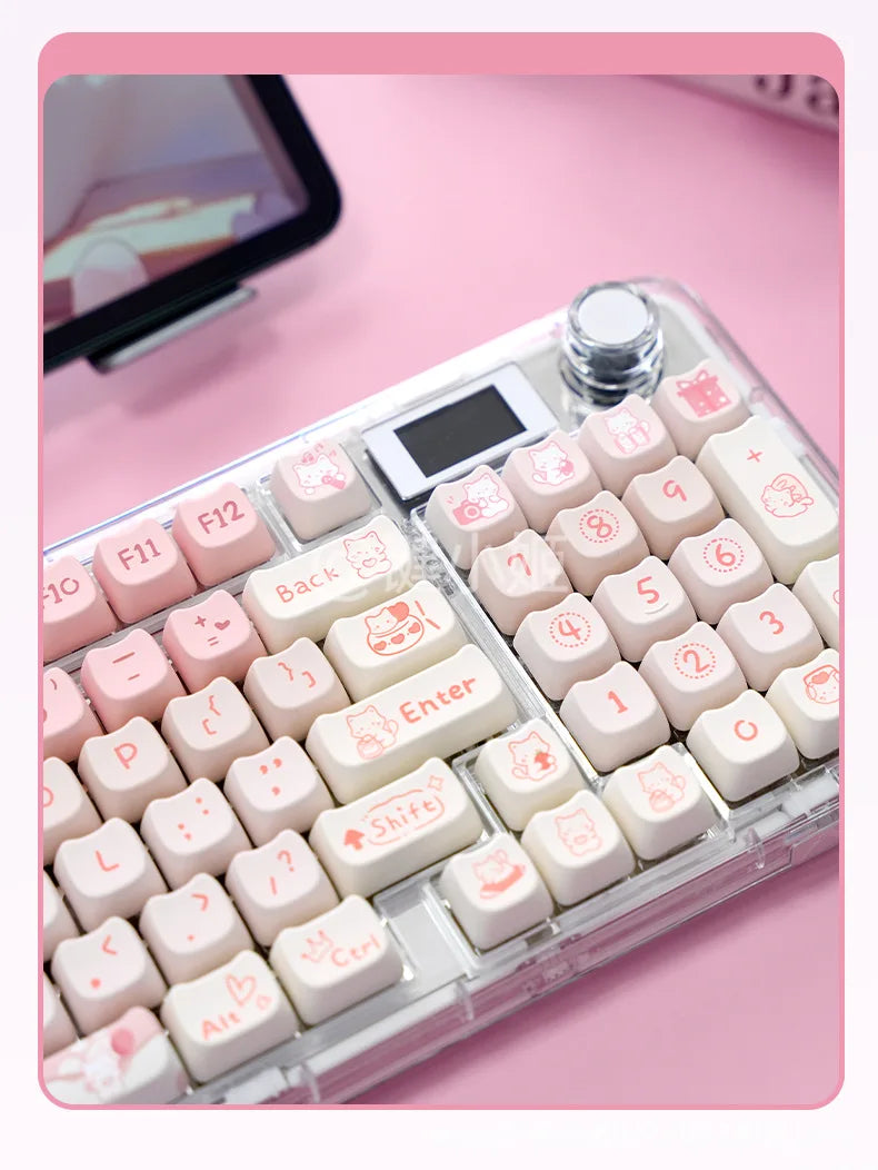 Cute Pink MAO Keycap Set PBT 134 Keys Kitten Keycaps for MX Switch HI75 HI8 68 F99 104 64 Mechanical Keyboards