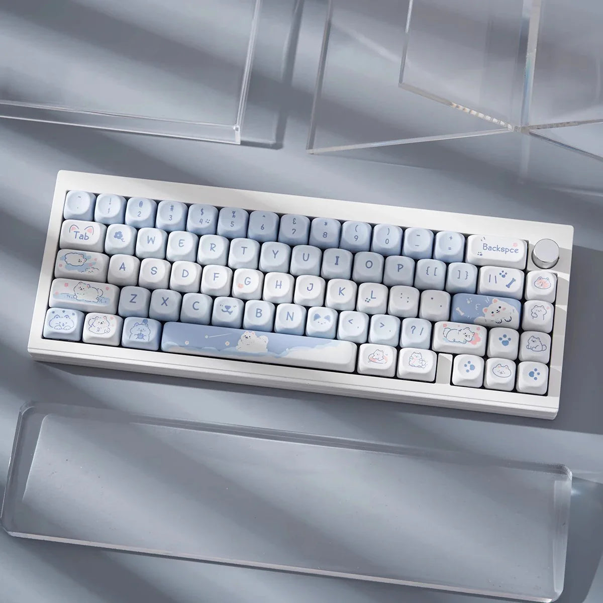 USLION 95Keys MOA Profile Keycaps Cute Samoye Dogs Theme PBT Key Caps Suit for 61/64/68/84/75/87 Keys Gaming Mechanical Keyboard