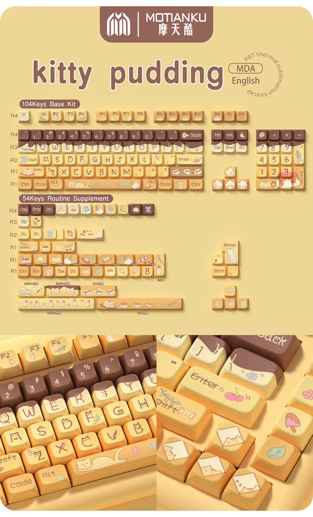 138/158 keys Original Theme Keycaps MDA Profile cute Anime PBT Keycap custom For Mechanical Keyboard with iso layout