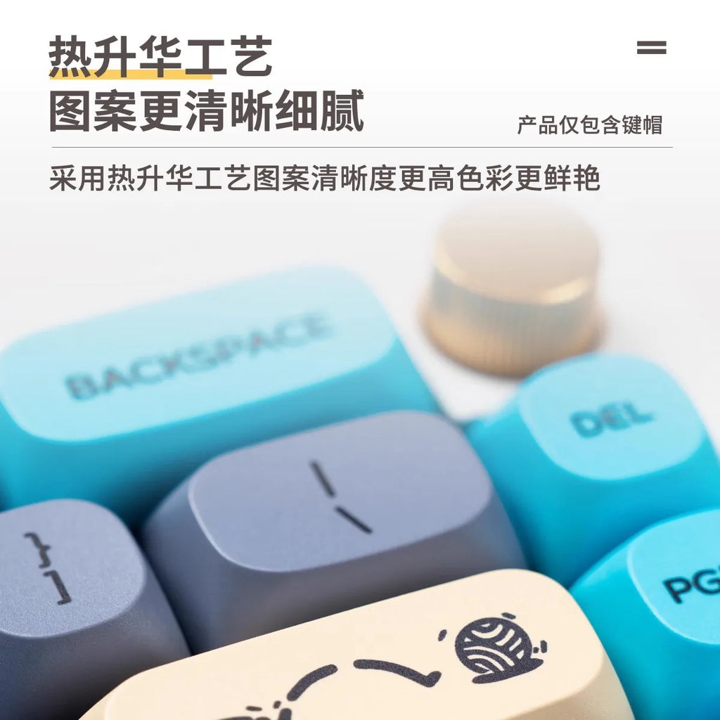126 Keys MA Profile Keyboard Keycaps Blue Cat PBT Thermal Sublimation Mechanical Keyboard Cherry MX Keycap