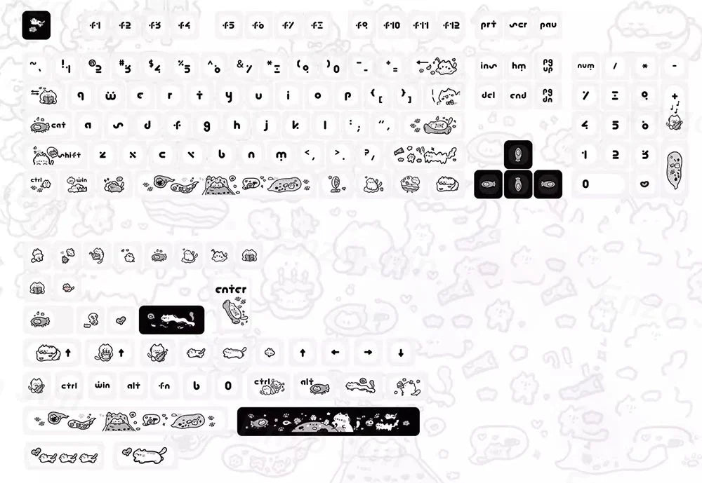 Naught Cat Black White Keycap 140 Keys MOA Profile PBT Keycaps Dye Sublimation for MX Switch Gaming Mechanical Keyboard Keycap