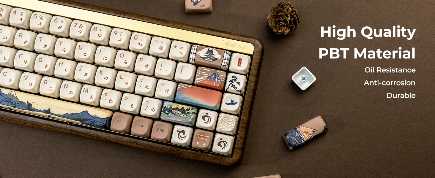 XVX MOA Keycaps Brown Japanese Painting Keycaps Dye-sub PBT Custom Keyboard Keycaps 75 Percent 140 Keys Illustration Key Cap