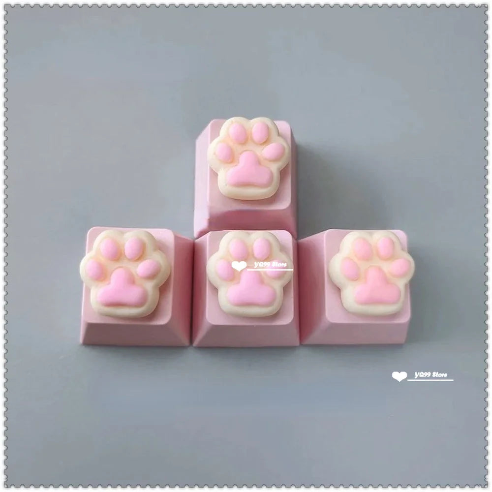 4pcs/set Lovely Cat Claw Key Cap Personality Cat Paw Keycaps for Mechanical Keyboard R4 Arrow Keys Pink Cute DIY Keycaps