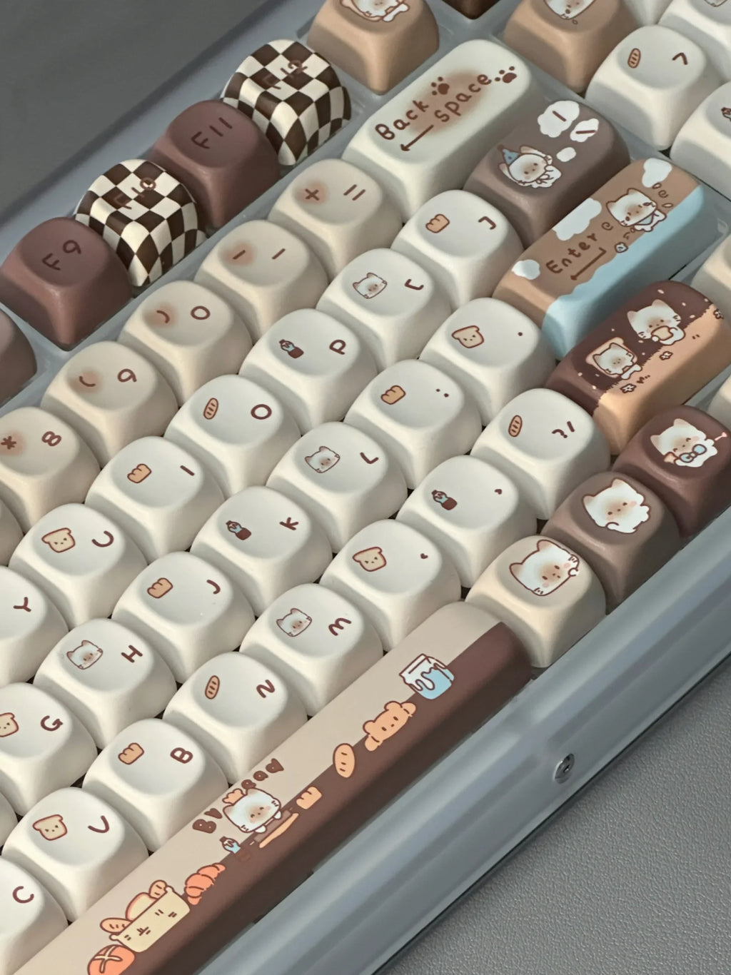 Siamese Bakery Keycaps Moa PBT Hot Sublimation Customized DIY Keycaps Cute Round Khaki 131keys Cute Cartoon Siamese Cat Keycaps