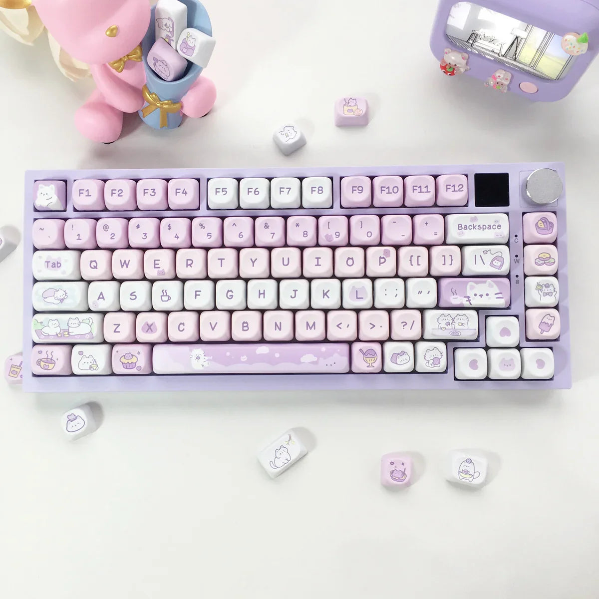 ULSION 132Keys MOA Profile Dog Cat Cartoon Keycaps for 61/64/68/78/84/87/96/104/108 Keys Gaming Mechanical Keyborad MX Swtiches