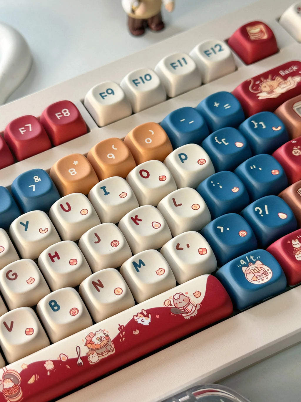 Meow Chef Keycap Set PBT Sublimation Cat Kitchen Cute Keycaps 131 Keys MOA Profile Red Blue Key Caps for DIY Mechanical Keyboard