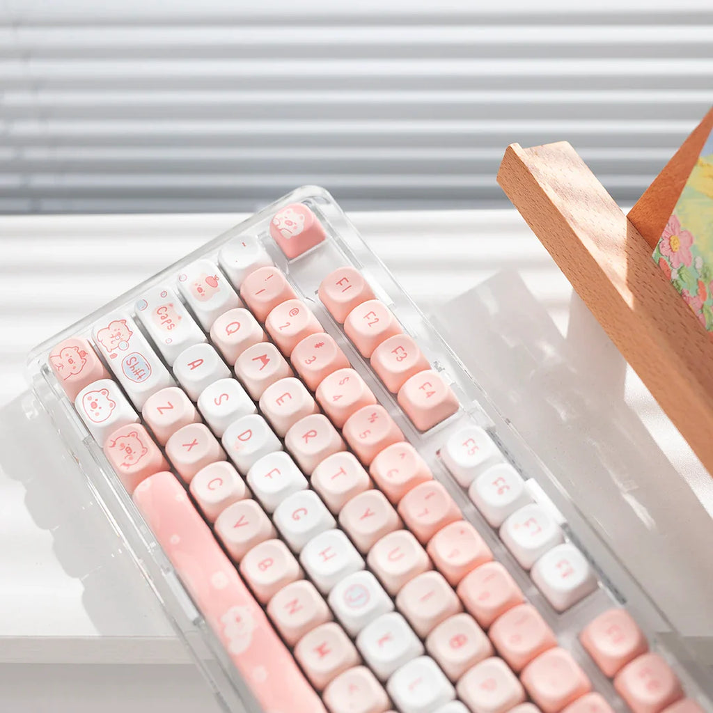 Cat Afternoon Tea Theme Purple Keycap 132 Keys MOA Height PBT Five-sided Sublimation Cute Keycaps for Mechanical Keyboard