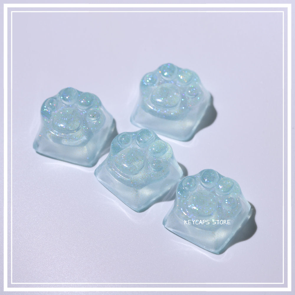 Purple Translucent Cat Paw Anime Kawaii Cute Keycap Cross Axis Backlit RGB Mechanical Keyboard Pink Cyan Custom ESC WASD Cap