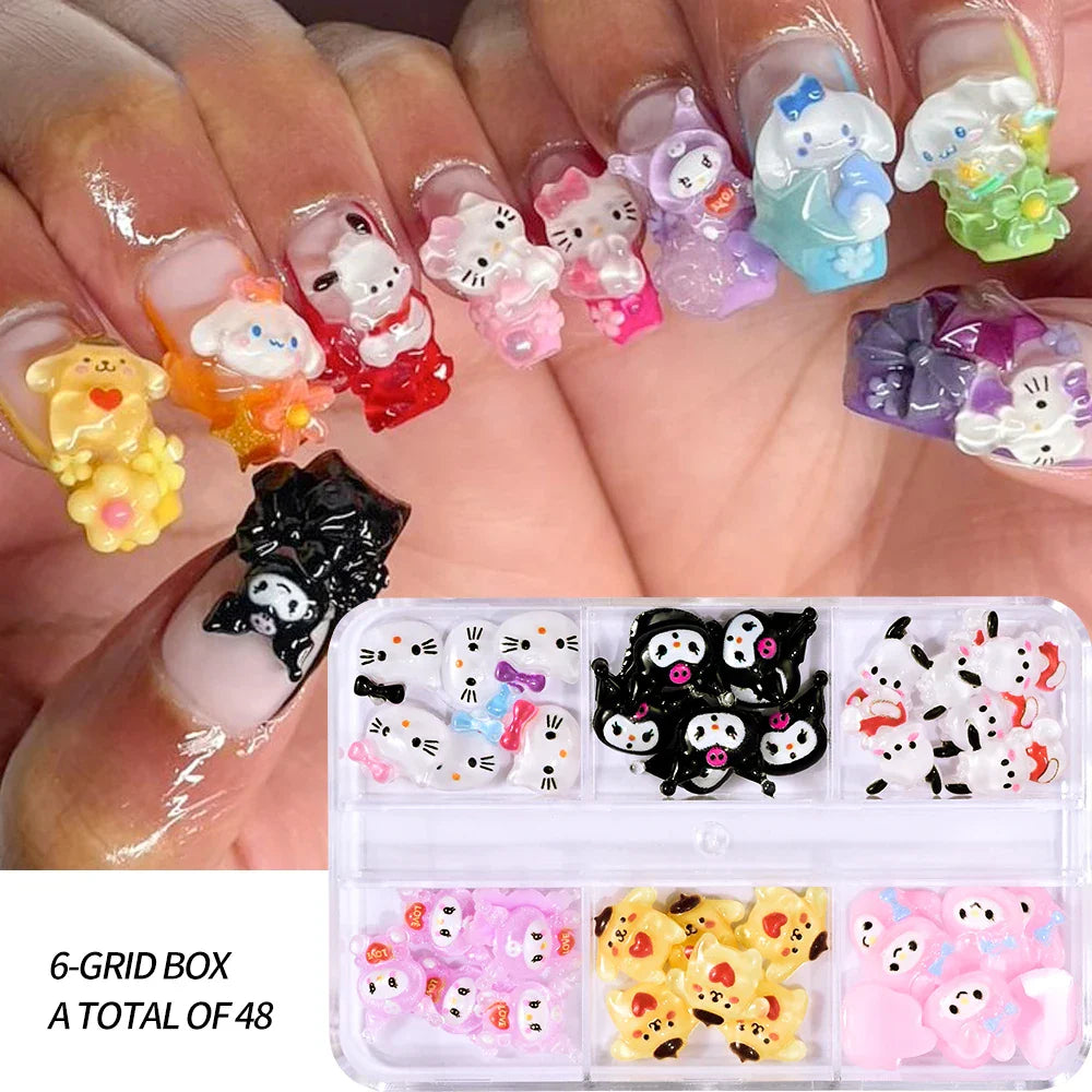 35/50/70/240pcs Cute Sanrio Nail Art Jewelry Decoration Kawaii Hello Kitty Kuromi Rhinestone Charms For Nail Y2K Manicure Crafts