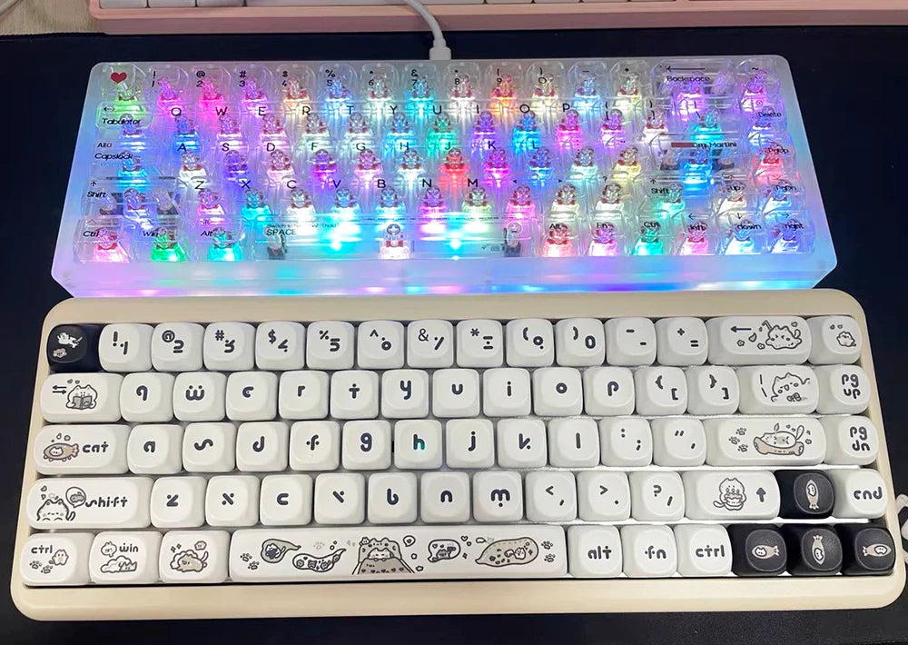 Naught Cat Black White Keycap 140 Keys MOA Profile PBT Keycaps Dye Sublimation for MX Switch Gaming Mechanical Keyboard Keycap
