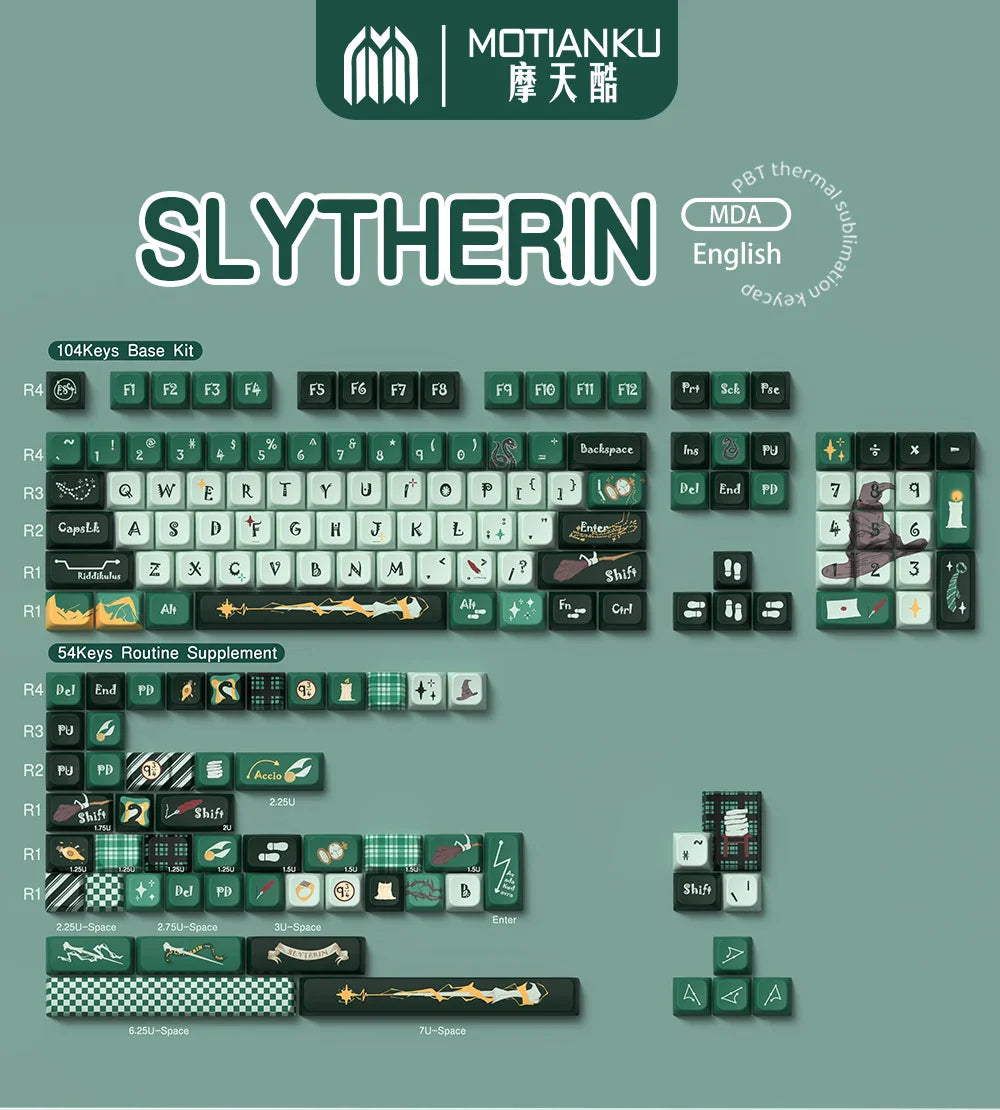 SLYTHERIN Theme Keycaps Cherry/MDA Profile Personalized Cartoon Keycap For Mechanical Keyboard with 7U and ISO key cap