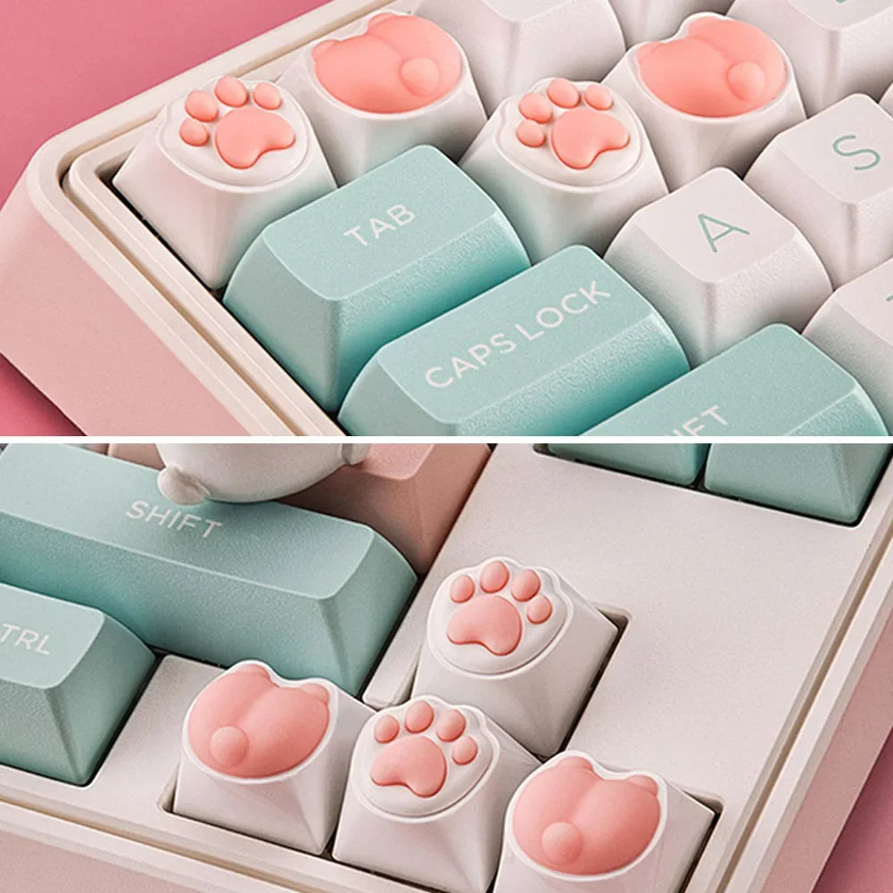 4Pcs Girl Mechanical Keycap 3D Anime Pink Keyboard Cross Axis Personalized Cat Paw Keycap Keyboard Decoration