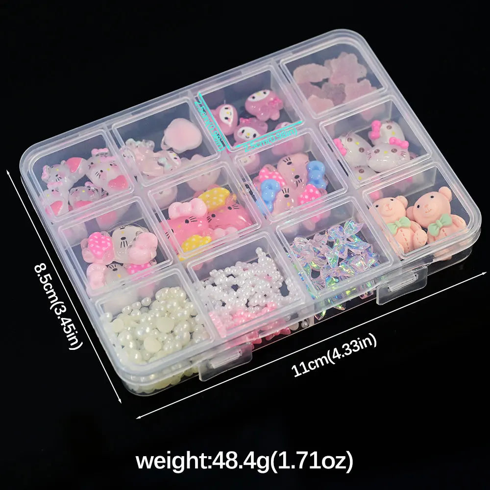12Girds/Box Sanrioed Hello Kitty Nail Art Rhinestone Kawaii Kuromi Nail Charms Kit DIY Jewelry Decoration Manicure DIY Nail Part